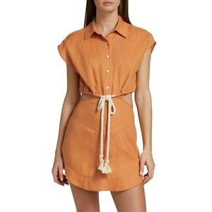 ⭐HEVRON Simona Drawstring Cut Out Contemporary  Minidress 100% Linen XS